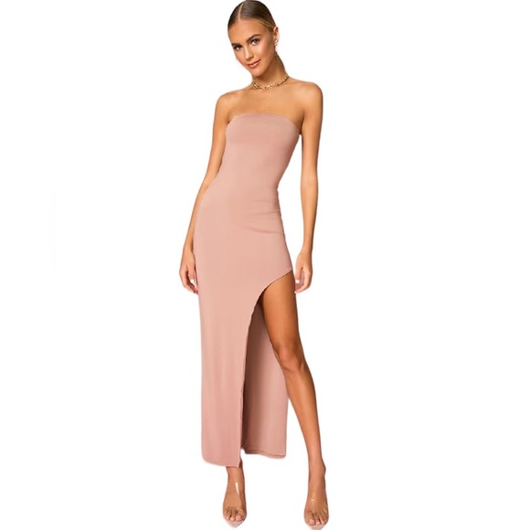 Superdown Toni Strapless Slit Maxi Gown Mocha - Picture 2 of 6